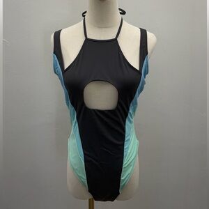 Icon Swim Multicolor Cutout One Piece Swimsuit Halter XL NWT